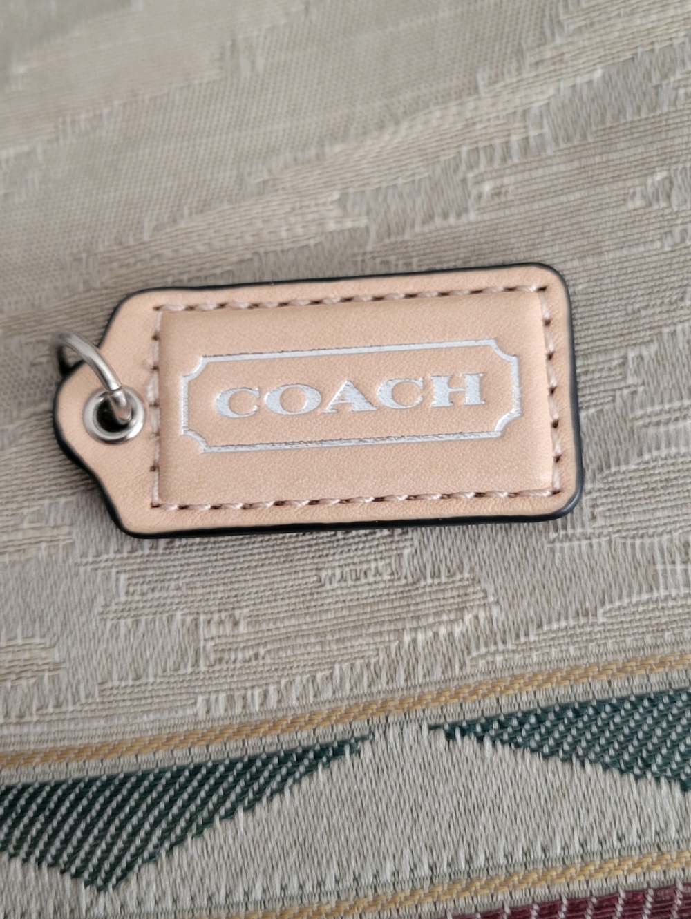 New Coach Leather Hangtag In Beige With Silver Logo